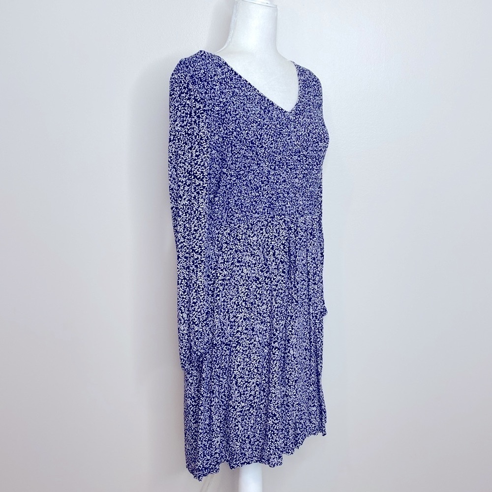 Old Navy navy and White smocked long sleeve A-Line Dress - Picture 2 of 11